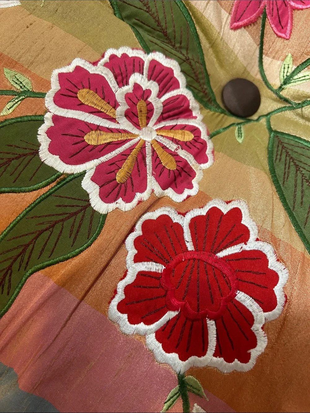 Set of 2 Pier 1 Embroidered 100% Dupioni Silk Seat Cushions